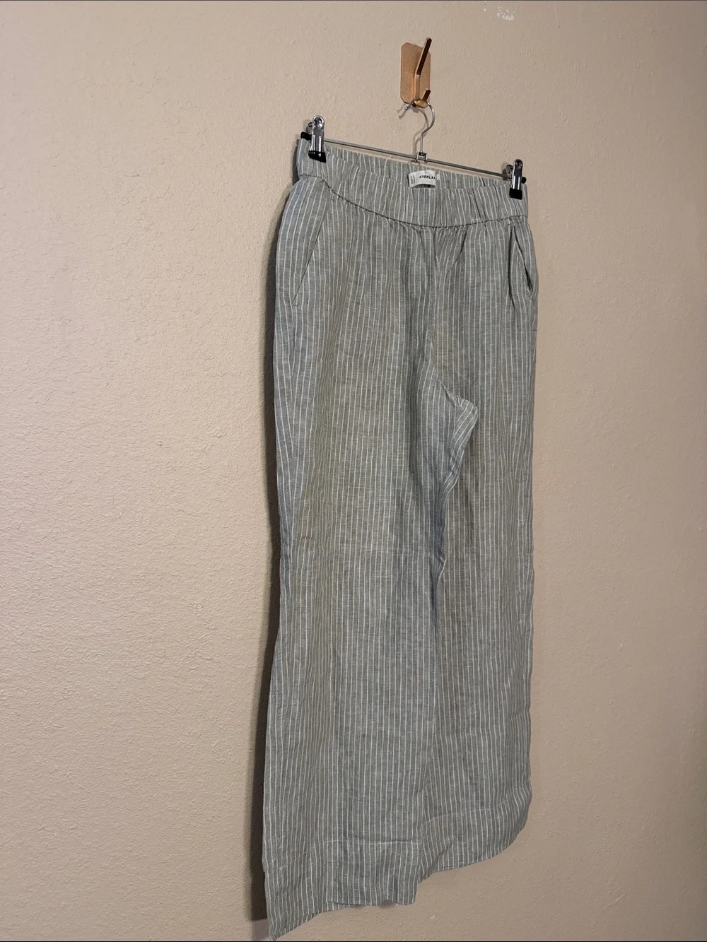 Everlane The Linen Easy Pant in Oil Green White Size M